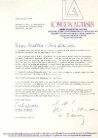 Carta dirigida a Aniela y Arthur Rubinstein. Londres (Inglaterra), 20-08-1974