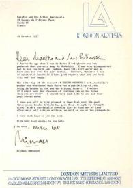 Carta dirigida a Aniela y Arthur Rubinstein. Londres (Inglaterra), 10-10-1977