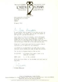 Carta dirigida a Annabelle Whitestone para Arthur Rubinstein. Londres (Inglaterra), 30-04-1980