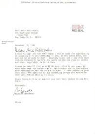 Carta dirigida a Aniela Rubinstein. Nueva York, 17-12-1986