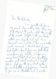 Carta dirigida a Aniela Rubinstein. Georgetown, Weston (Connecticut), 31-07-1988