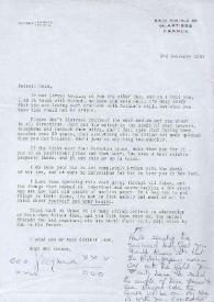 Carta dirigida a Aniela Rubinstein. Antibes (Francia), 03-02-1983
