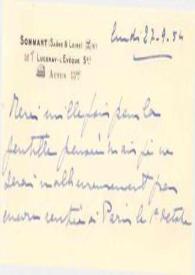 Tarjeta dirigida a Aniela y Arthur Rubinstein. Sommant (Francia), 27-09-1954