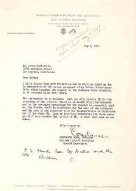 Carta dirigida a Arthur Rubinstein. Nueva York, 02-05-1947