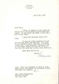 Carta dirigida a Aniela Rubinstein. Nueva York, 30-04-1957