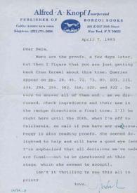Carta dirigida a Aniela Rubinstein. Nueva York, 07-04-1983