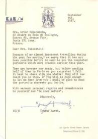 Carta dirigida a Aniela Rubinstein. Ottawa, 05-09-1957