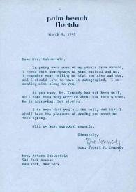 Carta dirigida a Aniela Rubinstein. Palm Beach (Florida), 08-03-1962