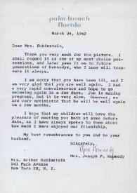 Carta dirigida a Aniela Rubinstein. Palm Beach (Florida), 26-03-1962