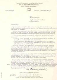 Carta dirigida a Aniela Rubinstein. Varsovia (Polonia), 07-04-1987
