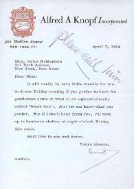 Carta dirigida a Aniela Rubinstein. Nueva York, 07-04-1964