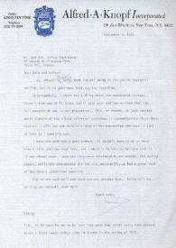 Carta dirigida a Aniela y Arthur Rubinstein. Nueva York, 06-09-1972