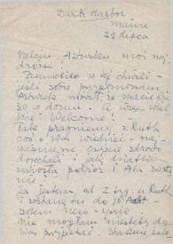 Carta dirigida a Aniela Rubinstein y Arthur Rubinstein. Dark Harbor (Maine), 29-07-1945