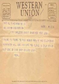 Telegrama dirigido a Aniela Rubinstein. Nueva York, 01-12-1946