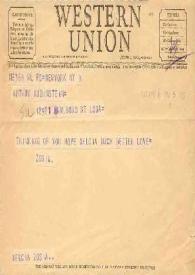 Telegrama dirigido a Arthur Rubinstein. Nueva York, 08-04-1947