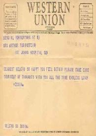 Telegrama dirigido a Aniela Rubinstein. Nueva York, 13-04-1947