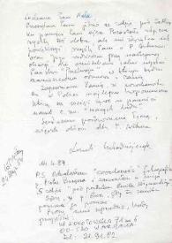Carta dirigida a Aniela Rubinstein. Varsovia (Polonia), 14-04-1984