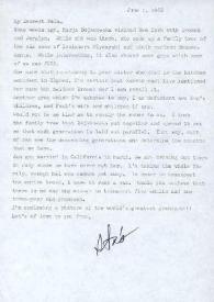 Carta dirigida a Aniela Rubinstein, 01-06-1982