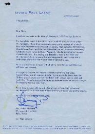 Carta dirigida a Aniela Rubinstein. Beverly Hills (California), 06-03-1973