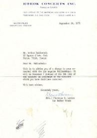Carta dirigida a Arthur Rubinstein. Nueva York, 26-09-1975