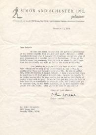 Carta dirigida a Arthur Rubinstein. Nueva York, 17-09-1954
