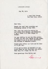 Carta dirigida a Aniela Rubinstein. Nueva York, 28-05-1974