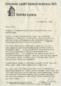 Carta dirigida a Aniela Rubinstein. Nueva York, 18-10-1984