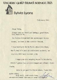 Carta dirigida a Aniela Rubinstein. Nueva York, 10-02-1986