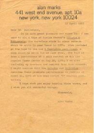 Carta dirigida a Arthur Rubinstein. Nueva York, 17-04-1977