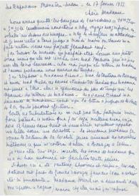 Carta dirigida a Aniela Rubinstein. Ménetou-Salon (Francia), 17-02-1955