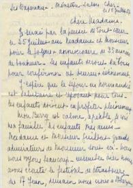 Carta dirigida a Aniela Rubinstein. Les Rapereaux, Ménetou - Salon (Francia), 15-07-1957