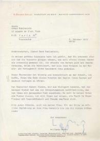 Carta dirigida a Arthur Rubinstein. Frankfurt (Alemania), 06-10-1972