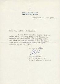 Carta dirigida a Arthur y Aniela Rubinstein. Jerusalén (Israel), 25-06-1972
