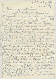 Carta dirigida a Aniela Rubinstein. Kansas City (Missouri), 14-05-1949