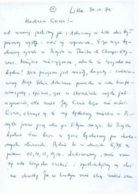 Carta dirigida a Aniela Rubinstein. Lille (Francia), 30-04-1974