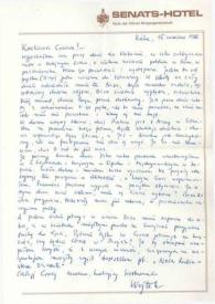 Carta dirigida a Aniela Rubinstein. Koln (Alemania), 15-09-1986