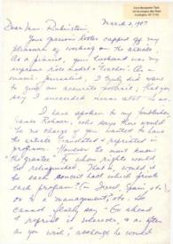 Carta dirigida a Aniela Rubinstein. Huntington (Nueva York), 02-03-1987