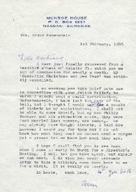 Carta dirigida a Aniela Rubinstein. Nassau (Islas Bahamas) , 01-02-1966