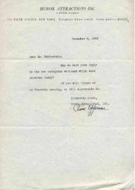 Carta dirigida a Arthur Rubinstein. Nueva York, 08-12-1942
