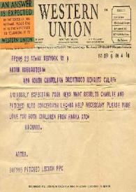 Telegrama dirigido a Arthur Rubinstein. Nueva York, 09-09-1941