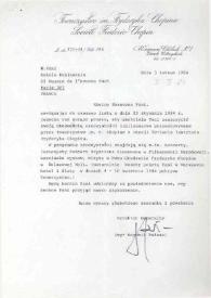 Carta dirigida a Aniela Rubinstein. Varsovia (Polonia), 03-02-1984