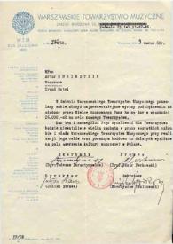 Carta dirigida a Arthur Rubinstein. Varsovia (Polonia), 03-03-1960