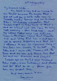 Carta dirigida a Aniela Rubinstein. Liss (Francia), 21-02-1977