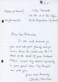 Carta dirigida a Aniela Rubinstein. Roqueshne-Cap Martin (Francia), 04-01-1983