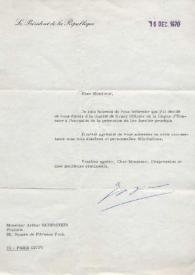 Carta dirigida a Arthur Rubinstein. París (Francia), 16-12-1970