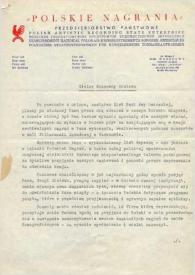 Carta dirigida a Arthur Rubinstein. Varsovia (Polonia)