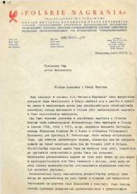 Carta dirigida a Arthur Rubinstein. Varsovia (Polonia), 15-07-1979