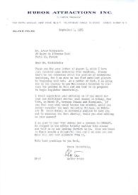 Carta dirigida a Arthur Rubinstein. Nueva York, 01-09-1965