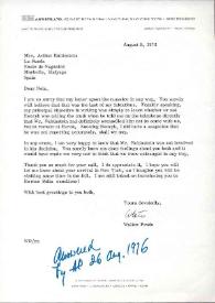 Carta dirigida a Aniela Rubinstein. Nueva York, 09-08-1976