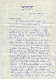 Carta dirigida a Aniela Rubinstein. Nueva York, 09-03-1953